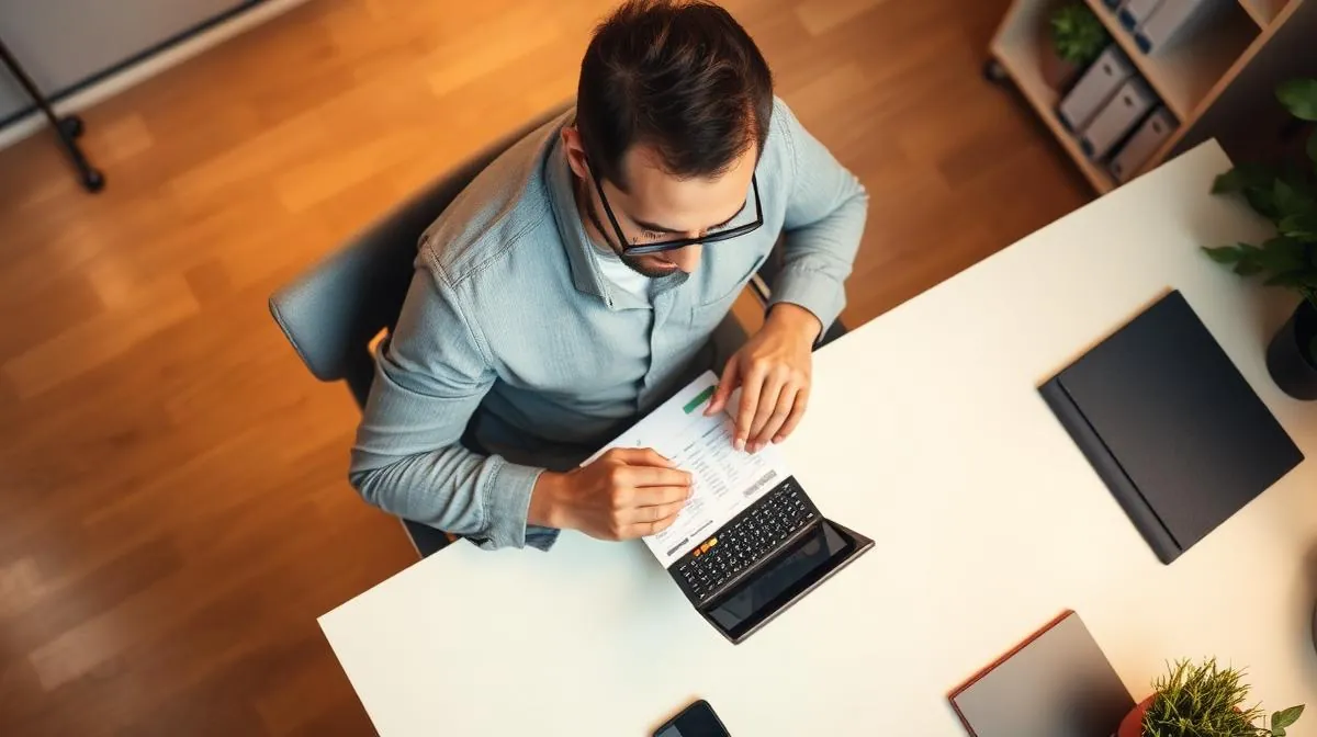 Small business owner reviewing credit card processing statement