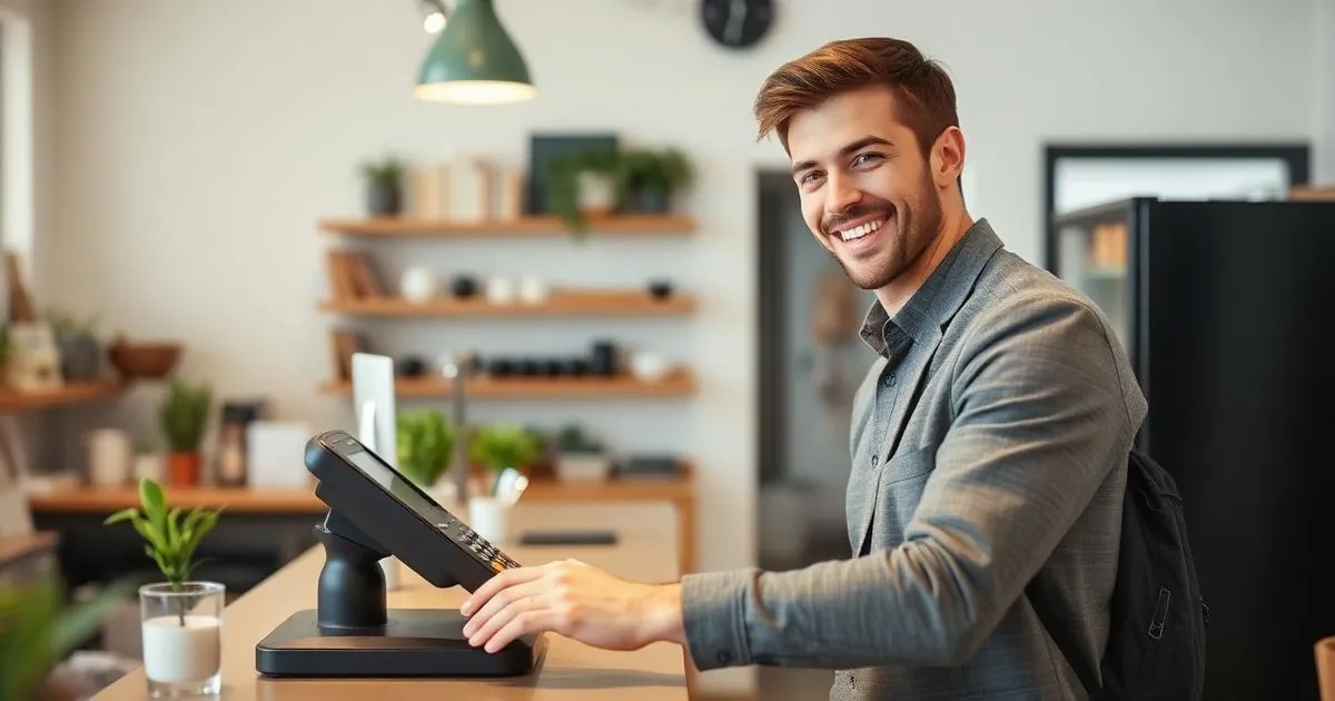 New business owner setting up payment processing