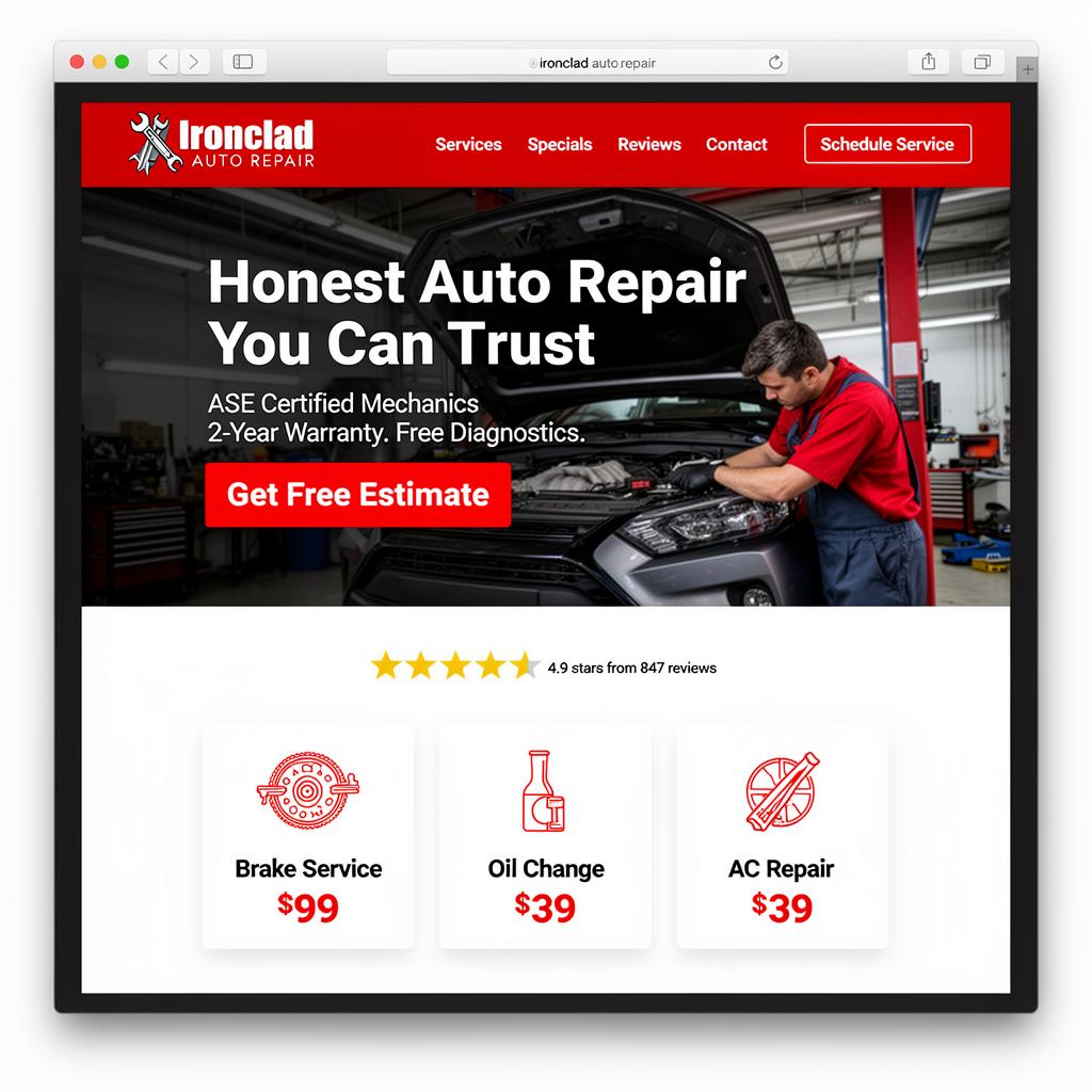 Ironclad Auto Repair website mockup designed by Payment USA